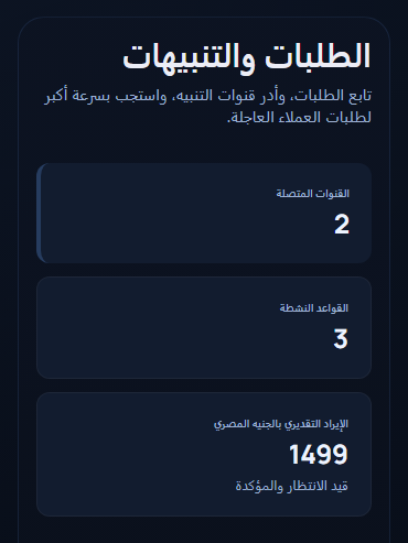 واجهة الطلبات والتنبيهات في BuilderBotics